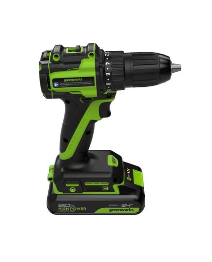 Акк. шуруповерт GREENWORKS DD345, 24В, 2х2 Ач, 27/45 Нм, 0-450/1850 об/мин, БЗП 13 мм, бесщёточный, ЗУ, коробка (3708307CUC), изображение 4