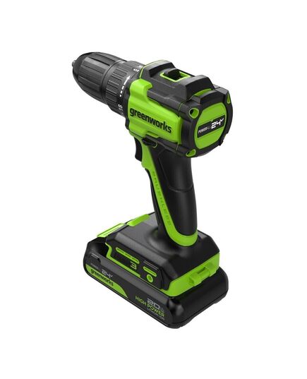 Акк. шуруповерт GREENWORKS DD345, 24В, 2х2 Ач, 27/45 Нм, 0-450/1850 об/мин, БЗП 13 мм, бесщёточный, ЗУ, коробка (3708307CUC), изображение 2
