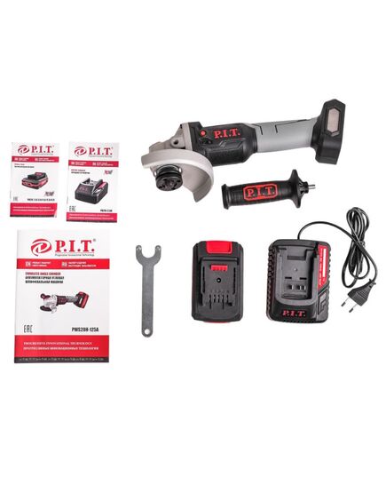 Акк. угловая шлиф. машина P.I.T. PWS20H-125A/1, OnePower, бесщет., 20 В, 1*4 Ач, 125 мм, 7000 об/мин, ЗУ 3А, кейс, изображение 5