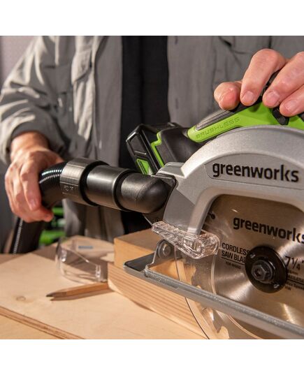 Акк. пила дисковая GREENWORKS GD24CS, б/щет, 185х20 мм, 4500 об/мин, рез 63 мм, 5 Ач, ЗУ, коробка (1500907CUG), изображение 9