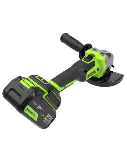 Акк. угловая шлиф. машина GREENWORKS AG590, 125 мм, 24 В, 1х5 Ач, 8500 об/мин, бесщеточная, Anti-Kickback, ЗУ, сумка (3201007CUG), изображение 3