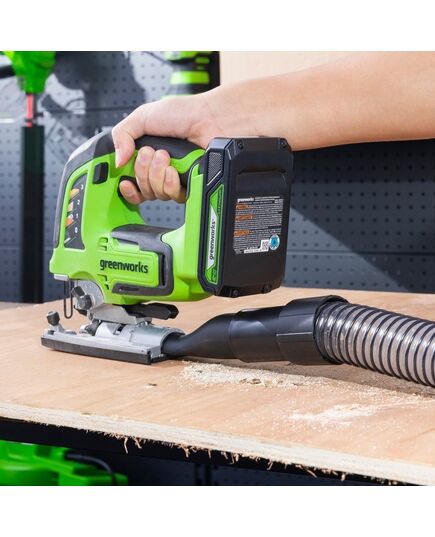 Акк. лобзик GREENWORKS GD24JS120, б/щет, 120 мм, 0-3500 об/мин, 4-ст. маятник, LED, 1х2 Ач, ЗУ, кор. (3601407CUA), изображение 10