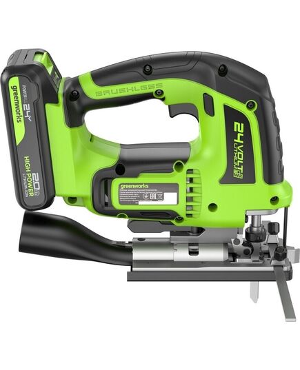 Акк. лобзик GREENWORKS GD24JS120, б/щет, 120 мм, 0-3500 об/мин, 4-ст. маятник, LED, 1х2 Ач, ЗУ, кор. (3601407CUA), изображение 3