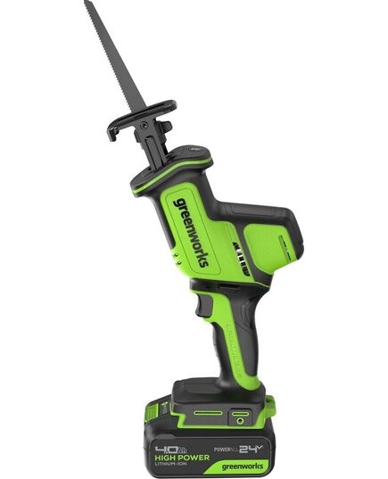 Акк. пила сабельная GREENWORKS GPT-CRS-25, б/щет, 0-3000 об/мин, рез 80 мм, LED, 1х4 Ач, ЗУ, кор. (1200507CUB), изображение 2