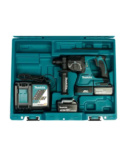 Акк. перфоратор MAKITA DHR242RFE, SDS+, 18 В, 2.4 Дж, 3.3 кг, Li-ion 2х3 Ач, 3 реж, кейс, изображение 9