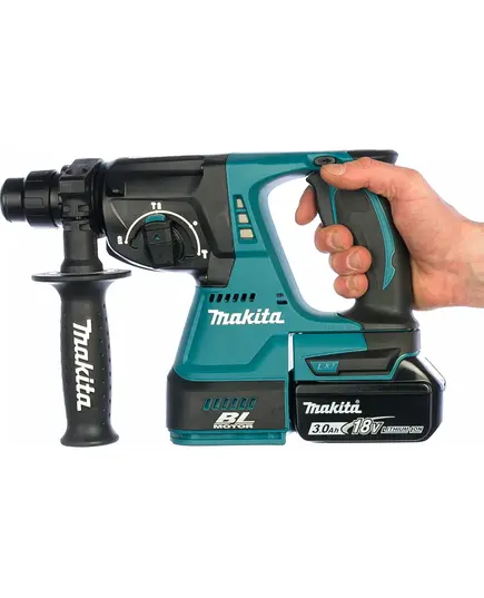 Акк. перфоратор MAKITA DHR242RFE, SDS+, 18 В, 2.4 Дж, 3.3 кг, Li-ion 2х3 Ач, 3 реж, кейс, изображение 10