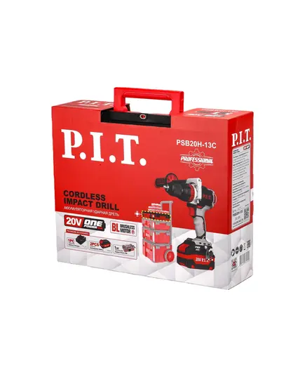 Акк. дрель ударная P.I.T. PSB20H-13C, 20 В, 110 Нм, 2х4.0 Ач, ЗУ, 25 бит, кейс STACKIN, изображение 9