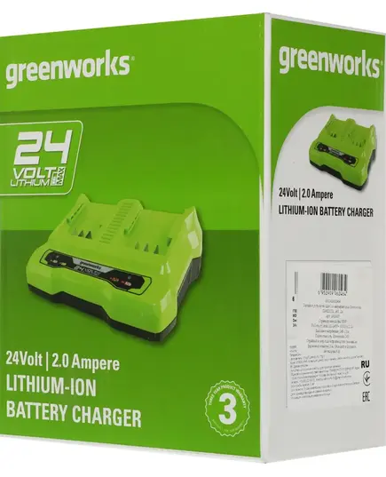Зарядное устройство GREENWORKS G24C, 24В, 2А, на 2 аккумулятора (2931907qw), изображение 9