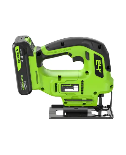 Акк. лобзик GREENWORKS GD24JS90, 24 В., б/щет, 90 мм, 0-3000/мин, 4 ст.маятник, LED, 1х4 Ач, ЗУ, кор (3601707CUB), изображение 3