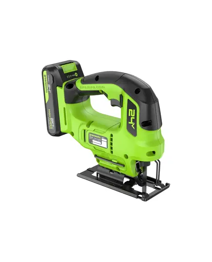 Акк. лобзик GREENWORKS GD24JS90, 24 В., б/щет, 90 мм, 0-3000/мин, 4 ст.маятник, LED, 1х4 Ач, ЗУ, кор (3601707CUB), изображение 4