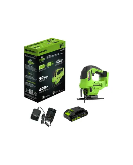 Акк. лобзик GREENWORKS GD24JS90, 24 В., б/щет, 90 мм, 0-3000/мин, 4 ст.маятник, LED, 1х4 Ач, ЗУ, кор (3601707CUB), изображение 8