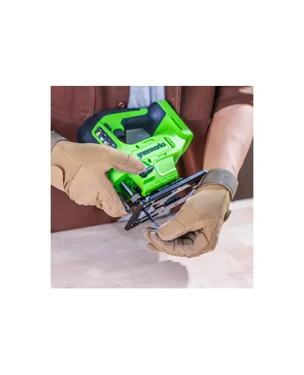 Акк. лобзик GREENWORKS GD24JS90, 24 В., б/щет, 90 мм, 0-3000/мин, 4 ст.маятник, LED, 1х4 Ач, ЗУ, кор (3601707CUB), изображение 13
