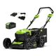 Аккумуляторная газонокосилка GREENWORKS 40В, бесщеточная, самоходная, 46 см, 55 л, 25-80 мм, 28 кг, с АКБ 5А.ч. и ЗУ (2506807UG)